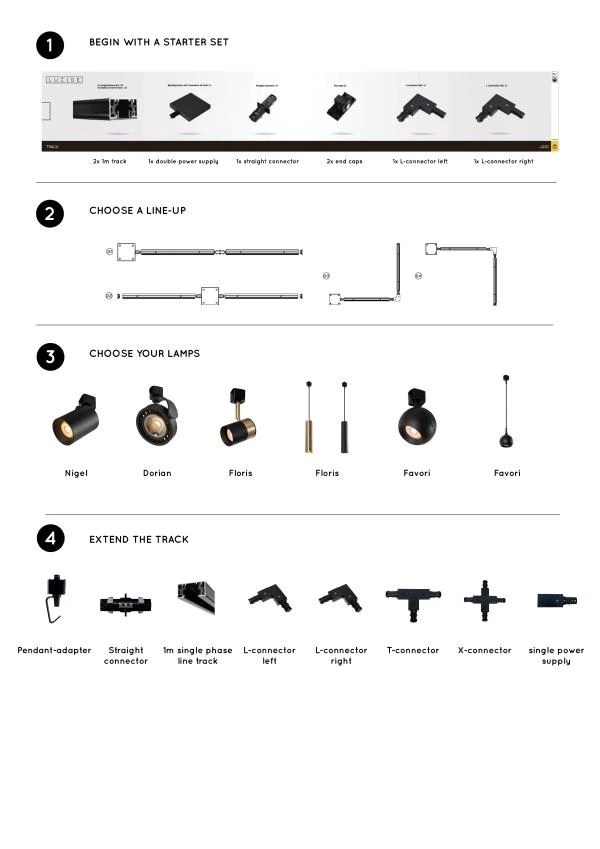 Lucide TRACK Starter set - 1-circuit Track lighting system - 2 meters - Black - detail 9